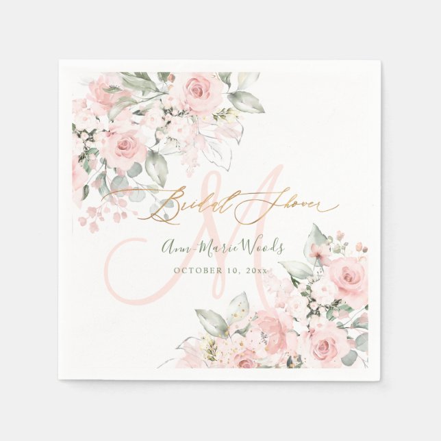 Guardanapo De Papel Chá de panela de Monograma de Rosas Blush H2 PixDe (Frente)