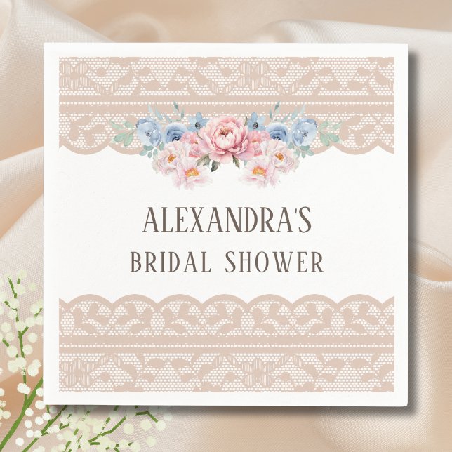 Guardanapo De Papel Chá de panela de rendas da vinheta azul-rosa-poeir (Criador carregado)