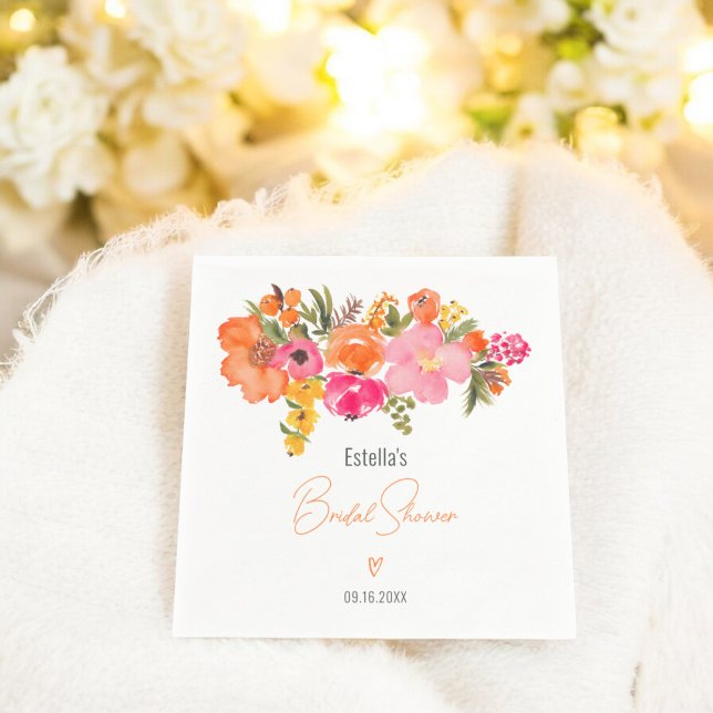Guardanapo De Papel Chá de panela de script floral chic bold moderno (Modern chic bold floral script bridal shower napkins)