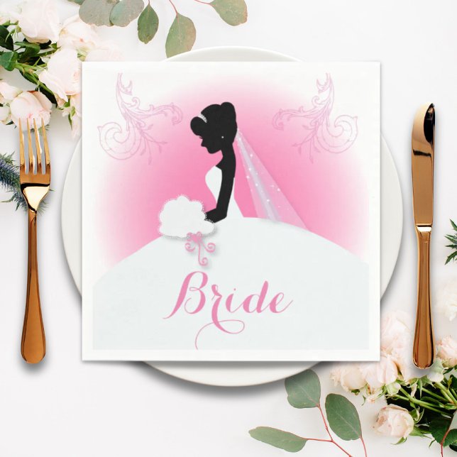 Guardanapo De Papel Chá de panela de silhueta de noiva Rosa Direita (Mrs Right Pink bride silhouette Bridal Shower Napkins)
