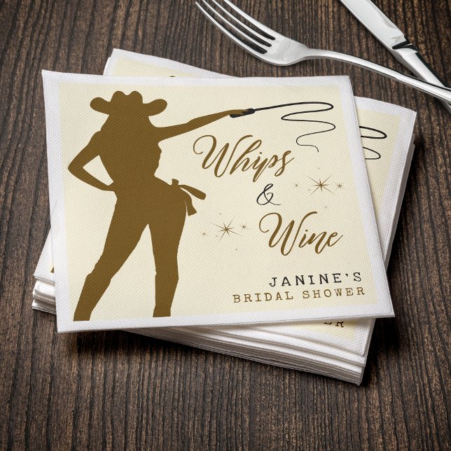 Guardanapo De Papel Chá de panela de vaqueira de chicotes e vinhos (Whips & Wine Cowgirl Bridal Shower Napkins
)