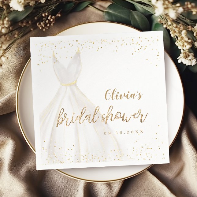 Guardanapo De Papel Chá de panela de vestir elegante com brilho Dourad (Gold Glitter Elegant Dress Bridal Shower Napkins)