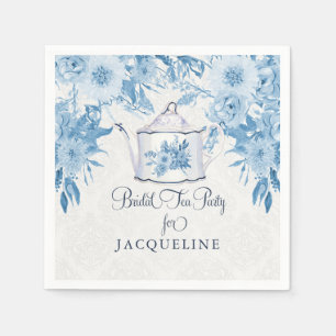 Guardanapo De Papel Chá de panela do Tea Party Azul poeirado n branco