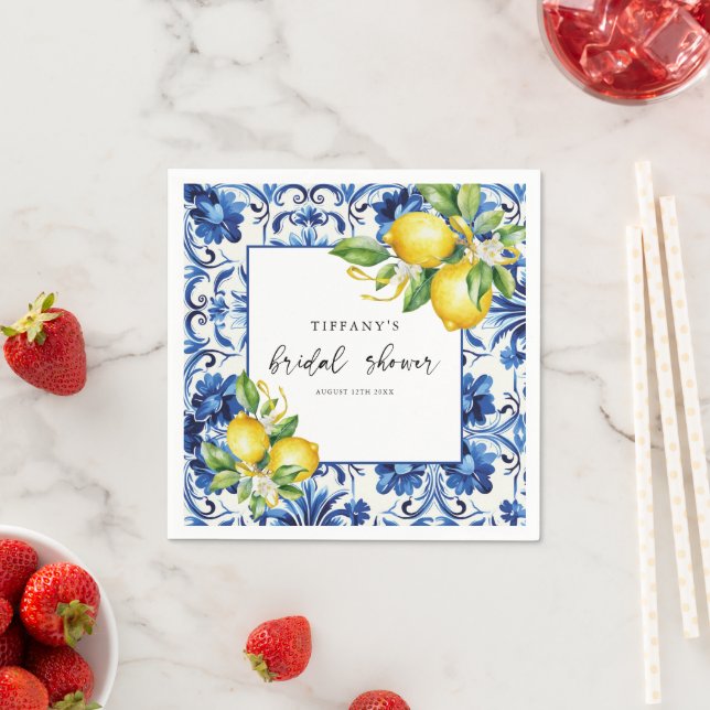 Guardanapo De Papel Chá de panela dos limões dos Azulejos azuis medite (Insitu)