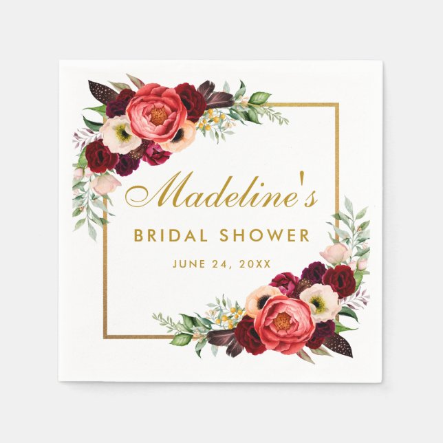 Guardanapo De Papel Chá de panela Dourado Floral Burgundy (Frente)