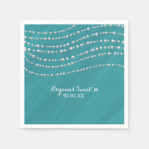 Guardanapo De Papel Chá de panela Elegante Azul Turquesa e Pérolas