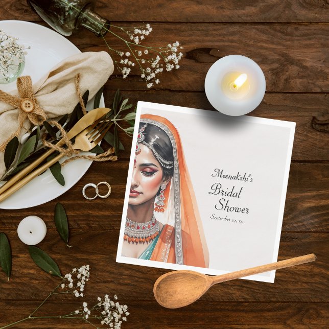 Guardanapo De Papel Chá de panela Étnico Indiano De Lehenga Choli (Flat lay indian hindu desi bridal shower elegance – Bridal Shower Napkin)