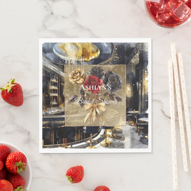 Guardanapo De Papel Chá de panela Floral Dourado Black Red Night Club (Insitu)