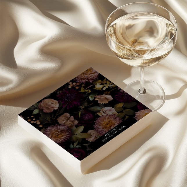 Guardanapo De Papel Chá de panela Floral Dramático Escuro e Moody (Dark and Moody Romantic Bridal Shower Cocktail Napkins )