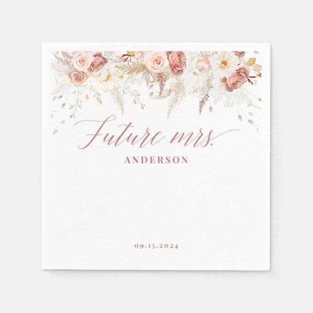 Guardanapo De Papel Chá de panela Floral Elegante Dusty Rosa (Frente)