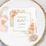 Guardanapo De Papel Chá de panela Floral Elegante Peach e Sage<br><div class="desc">Torne o seu chá de panela especial com estes guardanapos florais personalizados, mostrando uma bela estrutura floral de aquarela com manchas de lavanda delicada, cor verde-d-água pálida. Bridal em lindas caligrafias escritas à mão. Floral em uma fina mistura de pêssego, creme, champanhe e matizes. Moldura em folha de ouro falso....</div>