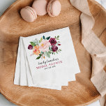 Guardanapo De Papel Chá de panela Floral Russo Burgundy Blush Fall<br><div class="desc">Os guardanapos de chá de panela de casamento apresentam texto personalizado vermelho-burgundy e cinza escuro com um buquê floral rústico de verão ou flores aquáticas em queda,  incluindo rosas,  dahlias,  flores de pénia e verde,  em uma bela paleta de outono de vermelho-lenhoso,  amarelo-ouro,  laranja-rosa-pincel e tons de verde.</div>