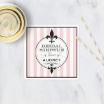 Guardanapo De Papel Chá de panela francês cor-de-rosa com tinta Vintag<br><div class="desc">Os guardanapos de chás de panela de casamento com temas clássicos franceses apresentam símbolos decorativos de pulgas de lis,  floresces de ornamentado,  listras cor-de-rosa e cor-de-rosa e branca,  e elegante texto personalizado que pode ser personalizado para a noiva e para o seu evento magnifique Parisiense.</div>