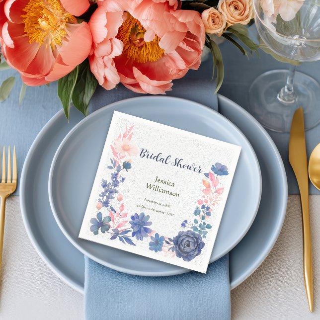 Guardanapo De Papel Chá de panela Indigo Blush Florals Personalizar (Criador carregado)