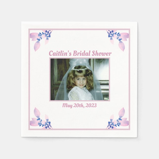 Guardanapo De Papel Chá de panela Napkin - Tema Rosa com Foto (Frente)