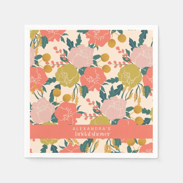 Guardanapo De Papel Chá de panela Personalizado Botânico Verde Laranja (Frente)