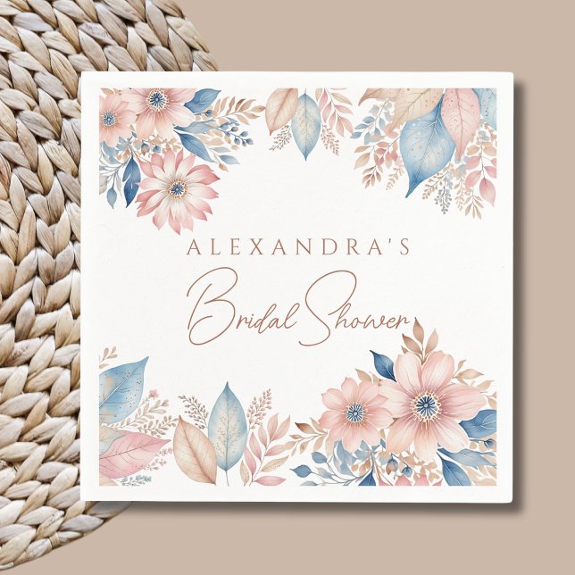 Guardanapo De Papel Chá de panela Quic Boho Floral Azul Rosa (Criador carregado)