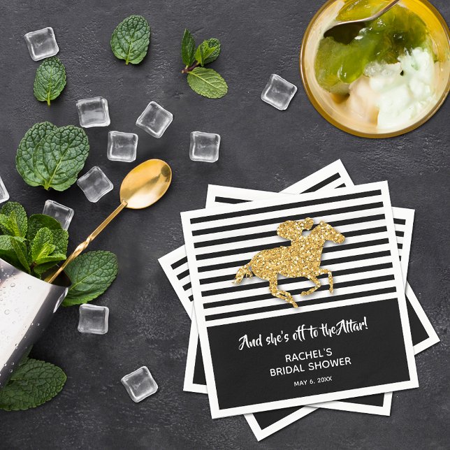 Guardanapo De Papel Chá de panela Racecavalo Dourado Derby (Off to the Altar! Gold racehorse Derby-theme bridal shower cocktail napkins)