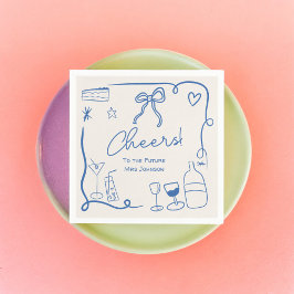 Guardanapo De Papel Chá de panela retro ilustrado à mão em azul