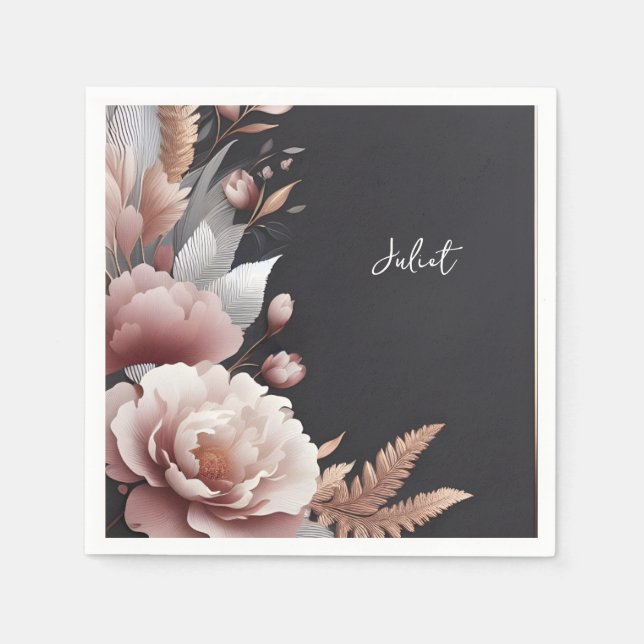 Guardanapo De Papel Chá de panela Rosa Pink Boho Peony Dusty (Frente)