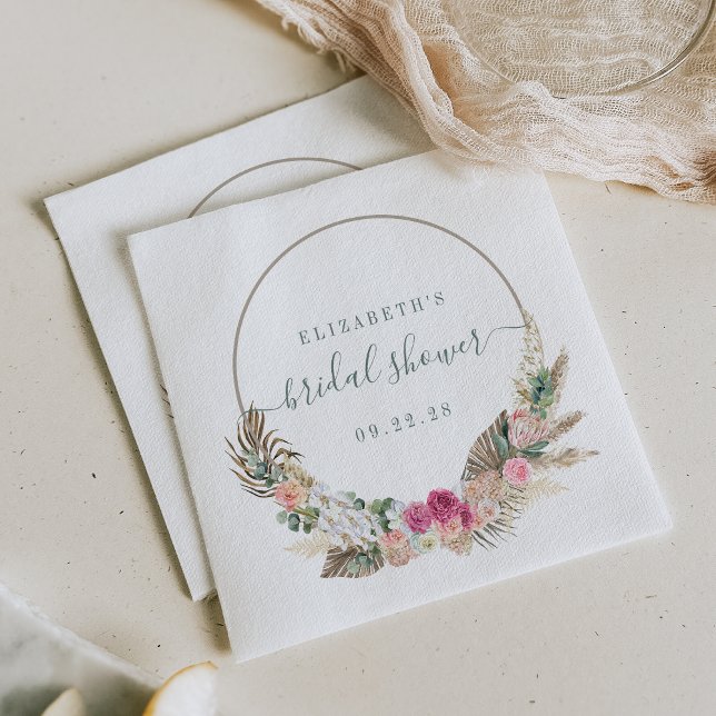 Guardanapo De Papel Chá de panela Rosa Verde Tropical Boho (Criador carregado)