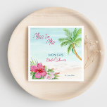 Guardanapo De Papel Chá de panela tropical de praia de verão impresso<br><div class="desc">Chá de panela tropical de praia de verão guardanapos impressos modelo,  aqua azul-aqua praia,  palmeira,  flores de hibisco,  magenta e azul,  escrita casual moderna de pincel,  louça personalizada de chá de panela</div>