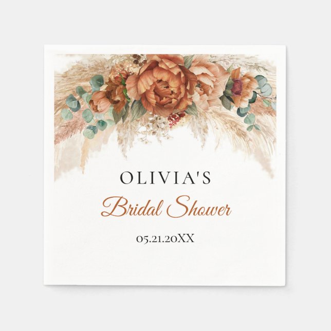 Guardanapo De Papel Chá de panela verde Boho Beach terracotta pampas (Frente)