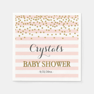 Guardanapo De Papel Chá Dourado de Confetti Baby Girl de Stripe Rosa
