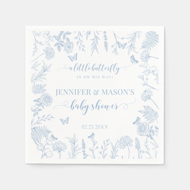 Guardanapo De Papel Chá elegante de bebê borboleta azul (Frente)