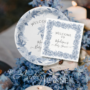Guardanapo De Papel Chá Floral Chinoiserie Bebê Azul Elegante
