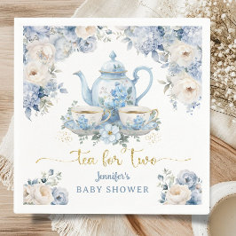 Guardanapo De Papel Chá para Dois Chá Baby Shower Menino Dourado Azul 