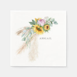 Guardanapo De Papel Chá Personalizado de Bóho Girassóis e Pêonos Rosa