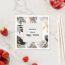 Guardanapo De Papel Chá preto, Cinza e folhas Douradas