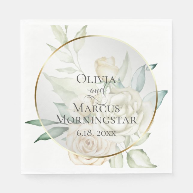 Guardanapo De Papel Chá | Rosas de Aquarela Amarelos Pálidos (Frente)