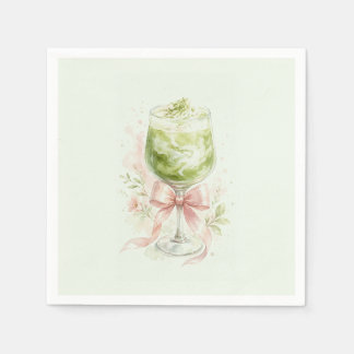 Guardanapo De Papel Chá Verde Chá Revelação em Aquarela com Laço Rosa