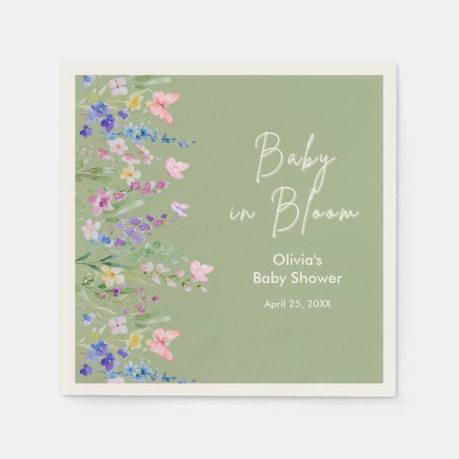 Guardanapo De Papel Chá Verde Floral Bebê em Flor Chá de Bebê   (Frente)