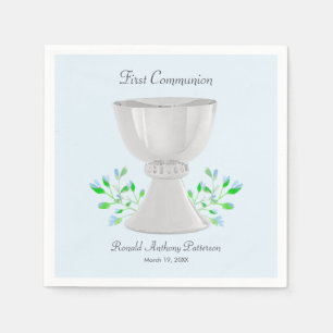 Guardanapo De Papel Chalice e Blue Buds Greenery Primeira Comunhão