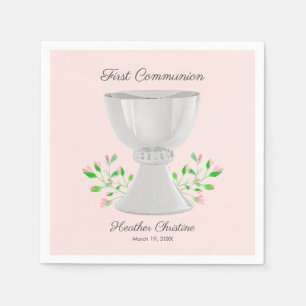 Guardanapo De Papel Chalice e Buds Rosa Greenery Primeira Comunhão
