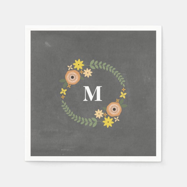 Guardanapo De Papel Chalk Inspirou Monograma Wreath Wedkins (Frente)