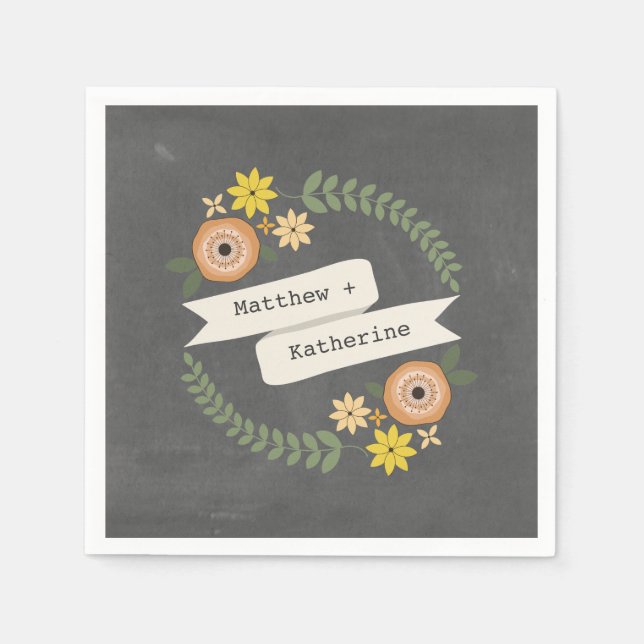 Guardanapo De Papel Chalk Inspirou Wreath Wedkins (Frente)
