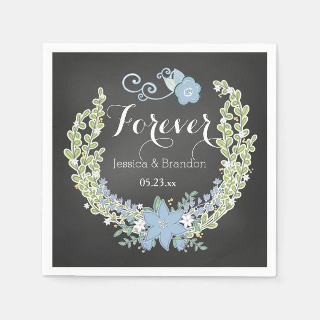 Guardanapo De Papel Chalkboard Blue Bells Forever Wedkin Napkin (Frente)