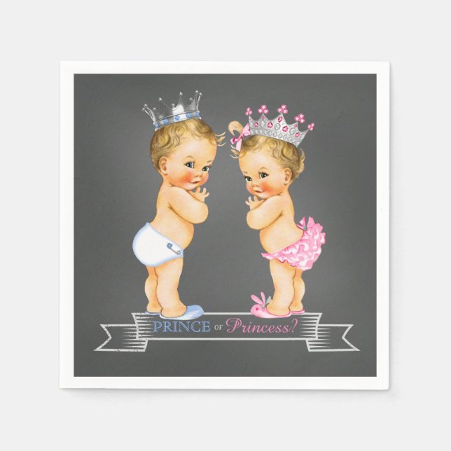 Guardanapo De Papel Chalkboard Gender Revement Blonde Prince Princess (Frente)