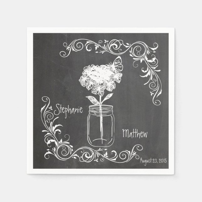 GUARDANAPO DE PAPEL CHALKBOARD MASON JAR GARDEN WEDDING NAPKINS (Frente)