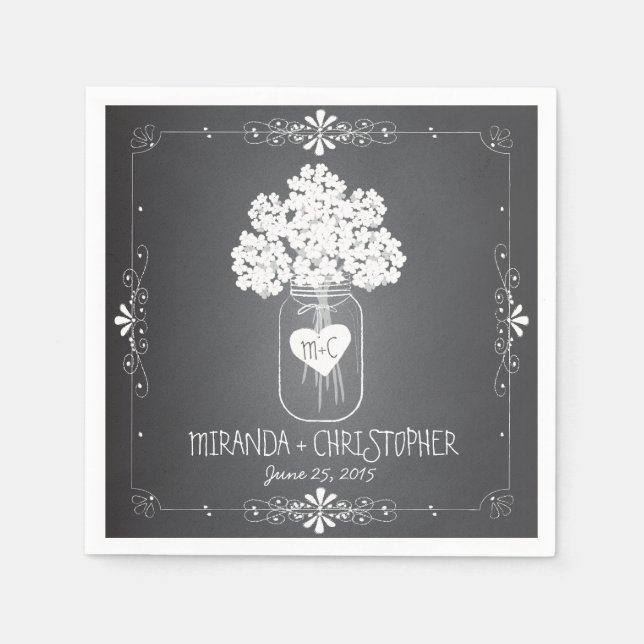 Guardanapo De Papel Chalkboard Mason Jar Personalizado Casamento Napki (Frente)