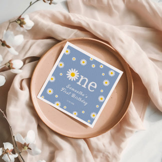 Guardanapo De Papel Chamomile Daisy Flower Elegant Blue Aniversário