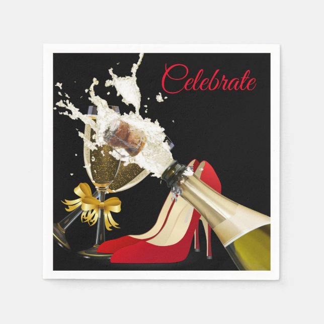 Guardanapo de Papel Champagne e Sapatos Vermelhos (Frente)