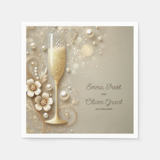 Guardanapo De Papel Champagne & Pearl Elegant Wedding Shower (Frente)