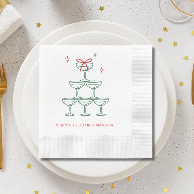 Guardanapo De Papel Champagne Personalizado Coquetel de Natal Retrô (Personalized Champagne Retro Christmas Cocktail Napkins
)