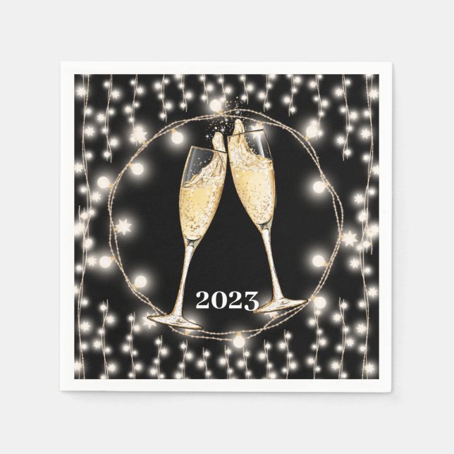 Guardanapo De Papel Champagne Toast String Lights Classic (Frente)