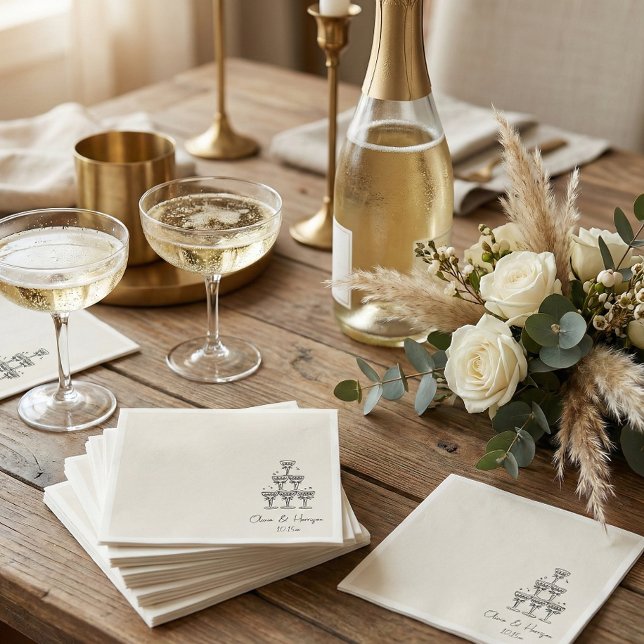 Guardanapo De Papel Champagne Tower Doodle Custom Name Wedding (Criador carregado)